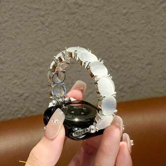 LuLuTom 1条时尚猫眼石水晶弹性表带，兼容 S11/S10/9/8/7/6/SE/5/4/Ultra 2/3，兼容表带尺寸：49mm（S10/S11）、46mm、45mm、44mm（S10/S11）、42mm、41mm、40mm、38mm，猫眼效应炫彩表带，兼容，精致休闲时尚女士手表配件，智能手表表带/表链