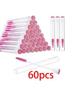 50Pcs Eyelash Brush Tube Disposable Mascara Wands Tube Reusable Lash Spoolies Brush Dust-Proof Cleaner Storage Tubes,Giveaways - Hot Pink - View 9