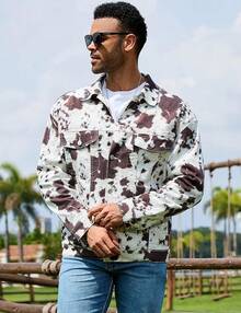 Cow Print Trucker Men Western Unlined Coats Cute Animal Tops Holiday Gifts - 毛牛 - 查看 5
