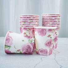 9oz Golden Rose Disposable Paper Cups - Floral Party Cups For 10/25/100 Guests | Birthday Picnic Camping Bridal Shower Gifts - Multicolor - View 5