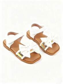 女童白色凉鞋，儿童平底凉鞋，公主鞋 - 白色 - 查看 6