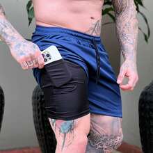 Kit Of 2 Men's 2-In-1 UV Sports Shorts, DryFit, For Gym, Training, Running, Cycling - KIT 2 BLUE aND WHITE - View 2