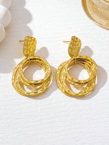 1对复古时尚金属几何镂空圆形吊坠耳环，适合女性日常、通勤、派对、晚宴等场合佩戴