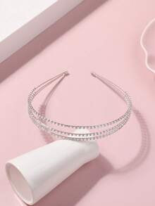 1 pieza Diadema elegante de 3 capas de cristal, estilo de moda y dulce para niña - Plateado - Ver 3