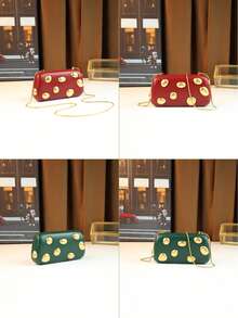 European And American Fashion New Polka Dot Metallic Box Bag Women's Shoulder Crossbody Small Bag Dotted Stone Texture Chain Crossbody Clutch Purse - Nhiều màu - Xem 8