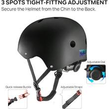 Skateboard Helmet - Lightweight Adjustable And Ventilated Helmet For Scooter Roller Skate Inline Skate - Black - View 7