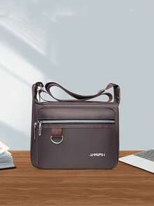 Men's Casual One Shoulder Messenger Bag, Large Capacity Multi-Pocket Commuter Shoulder Bag For Files & Coins - Brown - View 4