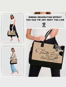 Este bolso/bolsa de cosméticos para mujer con temática cristiana está hecho de material de lona, con gran capacidad, adecuado para bodas, cumpleaños, vacaciones, playas, fiestas y otras ocasiones, convirtiéndolo en un excelente regalo para mujeres. - Multicolor - Ver 4