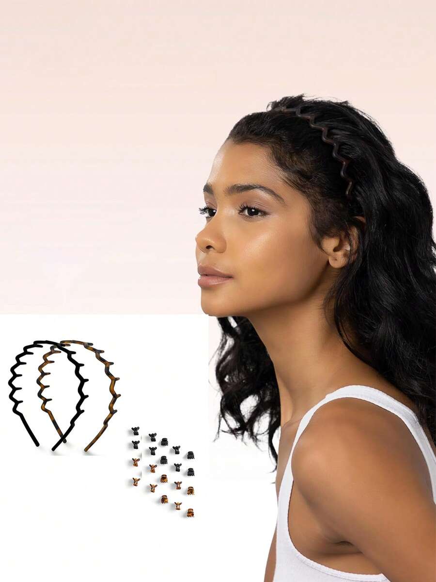 22pcs Simple Hair Claw Set, 2pcs Hair Hoops, 20pcs Mini Hair Claws, Fashion Hair Clips For Women | Non-Pulling And Non-Snagging | Durable Plastic Material | Ideal Gift For Women - Tortoiseshell And Black - Black - View 1