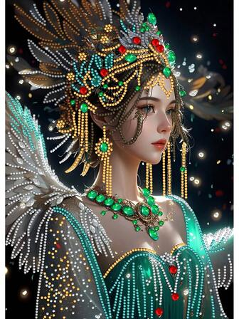 1 pieza Kit de pintura de diamantes asimétrica, bordado de diamantes 5D de forma especial y cristal, juego de bordado de diamantes DIY asimétrico, decoración de pared del hogar, manualidades, sala de estar, dormitorio, estudio, pasillo, trabajo manual creativo, diseño de belleza vintage, sin marco 30cm*40cm