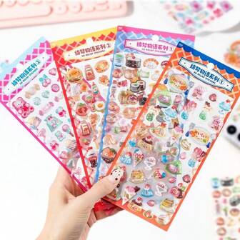 3D Stereoscopic Relief Cute Particles Stickers, Retro And Adorable DIY Phone Case, Journal Shake Toy, Cute Snack Sushi Journal, Handmade DIY Phone Case Decoration With Small Patterns