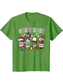 Christmas Nurse Silent Night Propofol Xmas Scrub Top Women T-Shirt - Black - View 10