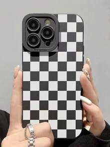 Checkerboard Phone Case, Checkerboard Phone Case, 360 Degree Protection, Lens Protection, Matte TPU Frosted Phone Case Compatible With IPhone & Galaxy, 16, 16 Pro Max, 16 Pro, 16 Plus, Phone Case, Case 17 Pro Max, Covers, Cute Phone Case - Black and White - View 4