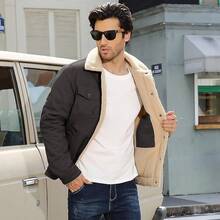 Mens Winter Thick Thermal Cotton Warm Fleece Lined Sherpa Trucker Lapel Work Cargo Jackets Coat OuterwearChristmas 8453 - 灰色 - 查看 3