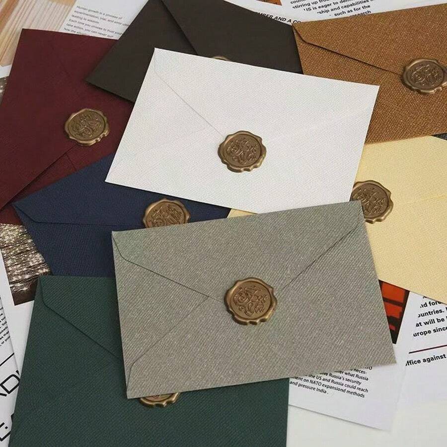 Textured Linen-Patterned Letter Paper Set, Western-Style Specialty Paper, Vintage-Style Book Invitation, Linen-Patterned Postcard, Storage Envelope - Multicolor - View 1