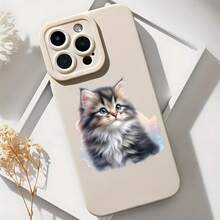2026 nueva funda de teléfono esmerilada, funda de teléfono con estampado de gatito lindo y esponjoso para  17 14 Pro Max  17 13  17 12  17 11  Galaxy S23 S22 S21 S20 protector de teléfono funda de pareja regalo para novio novia regalo de vacaciones - Blanco antiguo - Ver 6