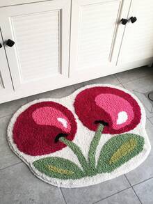 [US-Based Shipping]1Pc Cherry Fruit Bathroom Mat 50X62cm(19.7X24.4inch), Cherry-Shaped Puffy Velvet Bath Mat, Non-Slip Shaped Christmas Series Faux Cashmere Rug, Home Decor Living Room Bedside Rug, Bathroom Absorbent Mat, Cartoon-Style Faux Cashmere Rug, Home Durable Stain-Resistant Bathroom Mat, Thickened Absorbent Non-Slip Bathroom Door Mat, Suitable For Christmas, Thanksgiving, New Year, Valentine's Day, And Daily UseSoft Plush Washable Floor Mat For Bathroom, Bedroom, Living Room, Kitchen, Entryway, Non-Slip Absorbent Carpet Mat With Cherry Pattern - 彩色 - 查看 9