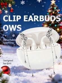 Tukio Clip On Headphones, Open Wireless Headphones, Detachable Beautiful Synthetic Gemstone Earrings, High-Definition Stereo, ANC Noise Reduction, Hands-Free Calling, Designed For Sports/Work/Study/Outdoor Use, Compatible With All Smartphones, Perfect For Girls And Women, Gifts, Holidays, Clip On Headphones, Active Noise Cancelling Earmuffs, Best In Ear Headphones, Open Earbuds, Study Headphones, Outdoor Headphones, Fashionable Headphones,  Headphones - 米色+天使翅膀配件 - 查看 1