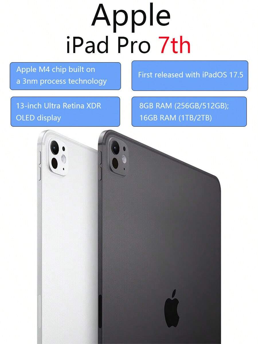 Apple Used 2024 13-Inch (7th Generation) IPad Pro | Authentic 2024 IPad Pro (WLAN Version/M4 Chip/Supports Pro Pen), 90% New, Battery Capacity Around 90% (Chinese Version, No ESIM), Black.
