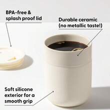 Taza de ceramica WandP Porter con funda de silicona protectora rubor de 12 onzas taza reutilizable para cafe o te portatil apta para lavaplatos - Rubor rosa - Ver 3