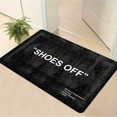 1pc "Please Remove Shoes" Non-Slip Doormat - 0.31 Inch Thick, Machine Washable, Lightweight Polyester Fiber, Rectangular Design, Suitable For Living Room Decor, Bedroom, Home Decoration, Living Room Carpet, Bedroom Carpet, Doormat