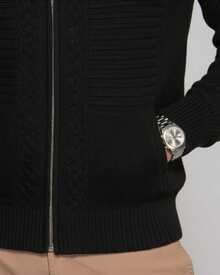 Men's Knit Jacket With Zipper, Men's Coat, Men's Winter Jacket - Black - View 2