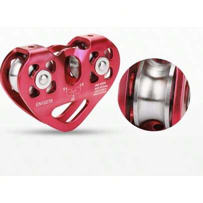 Polia Dupla Em Linha 30kn Aço, Corda, Tirolesa Promoção Vermelho