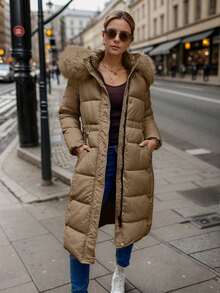 Giolshon Stylish Plus Size Coat With Hood For Women, Keeps You In Fall And Winter, Perfect For Outdoor And Commute Wear. - Brown - View 5