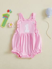 Baby Girl Boy 1st Birthday Clothes One Year Old Bubble Bodysuit Backless Rib Romper Cake Smash Outfits - 粉色 - 查看 5