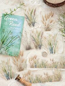 10pcs/Pack (5 Designs, 2 Of Each) Vintage Watercolor Style Dreamy Reeds Landscape Collage Stickers, PET Sticker Pack, Scrapbooking Supplies, Minimalist Floral Plant Decor, Planner DIY, Waterproof Stickers, Stationery Scrapbook Supplies - Multicolor - View 3