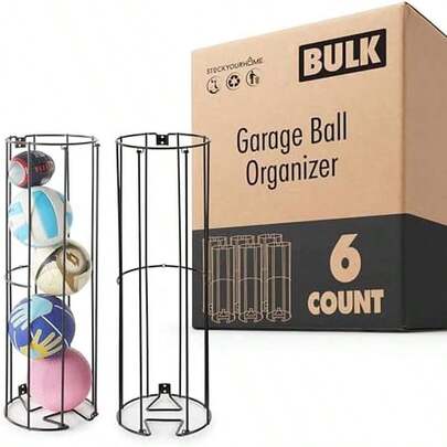 Wall-Mounted Sports Organizer For Soccer, Volleyball, Football, Basketball - Space-Saving Holder For Garage, Gym, Or Playroom Ideal For Vertical Ball Storage