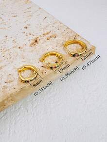 3pcs/Set, Simply & Elegant Style, Golden & Silvery Hoop Earrings, Inlay Shiny Faux Crystal Earrings Set, Fashion Delicate Accessory For Daily Wear & Party - 3 Pcs-8/10/12mm - View 8