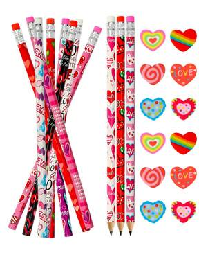 Set de 12 piezas/24 piezas de lápices y borradores con forma de corazón románticos y divertidos para el Día de San Valentín, adecuados como regalos del Día de San Valentín, para parejas, bodas, recompensas en el aula, regalos de cumpleaños, suministros de oficina, recuerdos de fiesta, regalos de Año Nuevo