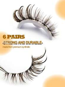 6对棕色湿润妆感凌乱迷人假睫毛，透明梗，韩式风格，可重复使用，纤长，打造戏剧性妆容，轻盈飘逸 - 漫畫款濕睫毛 - 查看 3
