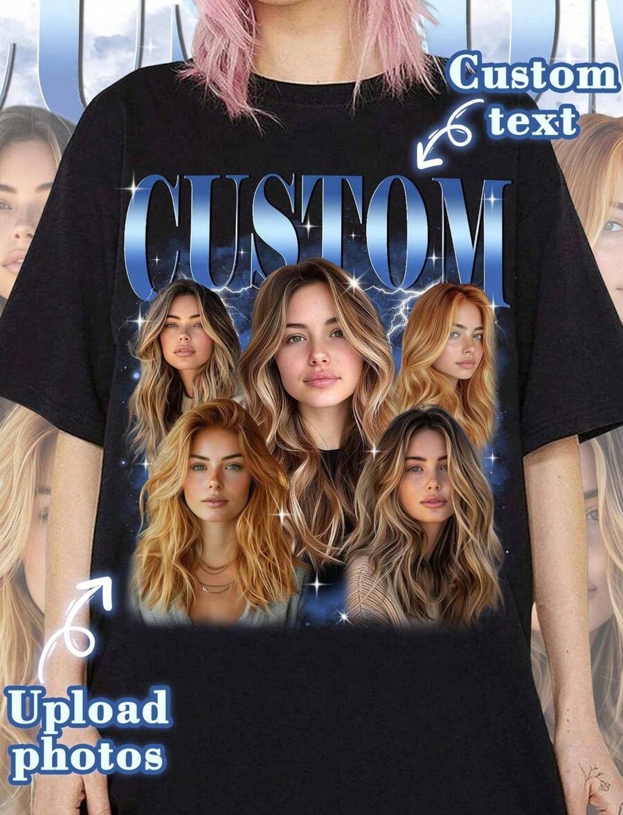 Customized Girlfriend Bootleg Rap T-Shirt Customized Girlfriend Face Pattern Customized Retro 90s Pattern Womens Summer - màu đen - Xem 1