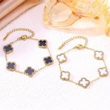 1pc Women's Stainless Steel Fashion Bracelet, Suitable For Daily Wear - Black - View 3