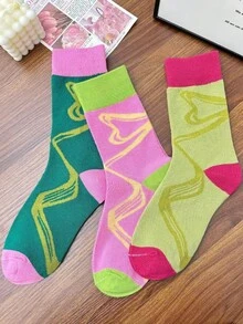 Calcetines de media pantorrilla con bloques de color dulce y fresco, calcetines retro de colores llamativos con diseño de rayas de lazo - Multicolor - Ver 9