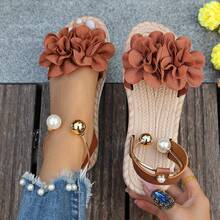 Sandały plażowe w kwiaty dla kobiet, w słodkim stylu boho, uniwersalne na wakacje na plaży, antypoślizgowa, miękka podeszwa - Brązowy - Zobacz 10