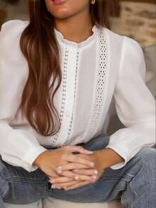 Women's White Cotton Shirt, Elegant Casual Wear For Office, Outing, Back To School - White - View 3