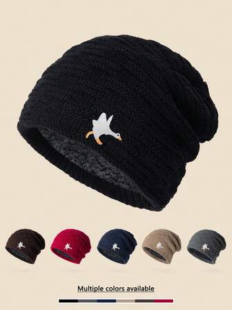 1 st. unisex broderad stickad Gosling-mössa, varm, termofodrad och vindtät skidmössa, mjuk och bekväm, lämplig för kallt väder