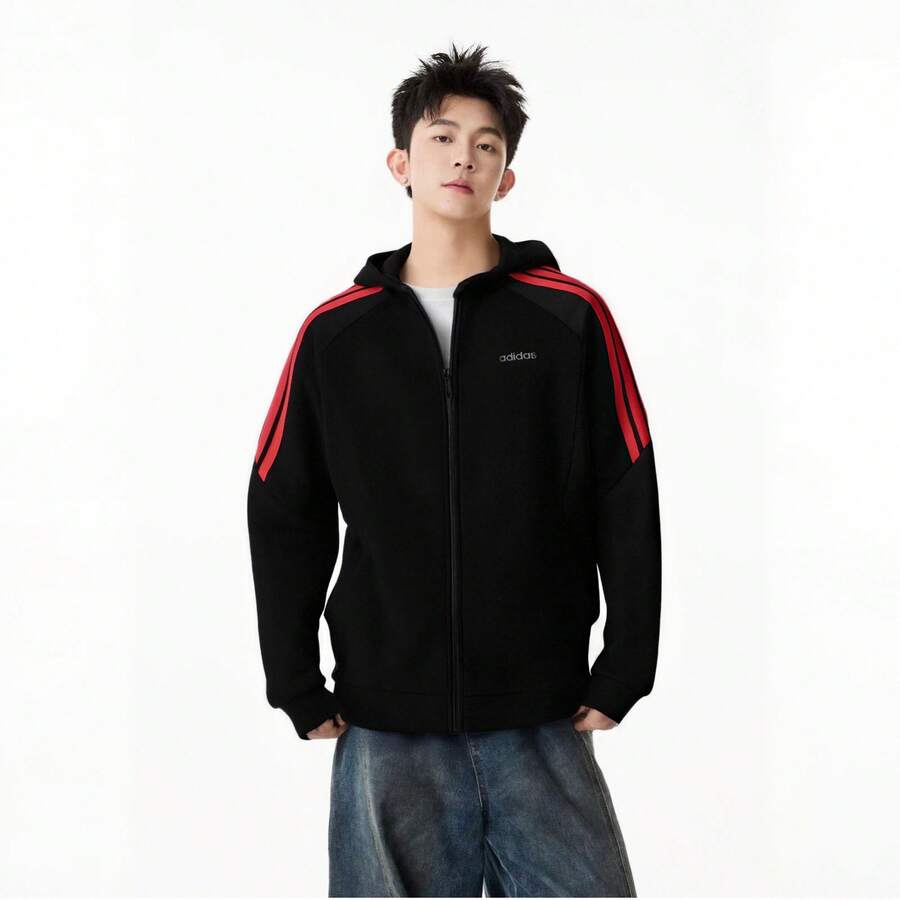 Adidas 阿迪達斯2025年冬季新款男女同款中性款寬鬆連帽休閒運動外套 - 黑色 - 查看 1