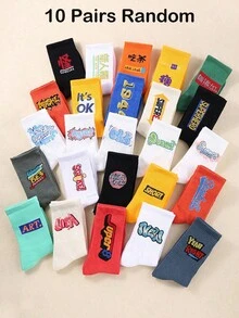 1/5/10 Pairs Unisex Random Color Letter Graphic Crew Socks For Men & Women, Outdoor Sports Running Hiking Trainer Socks, Baseball Socks Holiday Birthday Gift, Christmas Decoration Gift - Multicolor - View 12