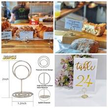 30Pcs Table Number Holders, Wire Place Card Holder Table Sign Holder Name Menu Clips, Picture Stands Photo Stands Wedding Centerpieces Birthday Party Silver - Bạc - Xem 1