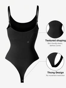1pc Women's Seamless Shapewear Bodysuit, Thong Bottom, Slimming Shaping Bodysuit, Tummy Control Bodysuit, Shapewear, Waist Cincher - Black - View 6
