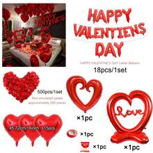 Valentine's Day Balloon Set, I LOVE YOU Red, Anniversary Decoration Balloon Set, Happy Anniversary Banner, Red Latex Balloons, Red Foil Standing Heart Balloons, Suitable For Valentine's Day Decoration, Anniversary Wedding Proposal Party Birthday Gathering New Year Indoor Decoration - 彩色 - 查看 12