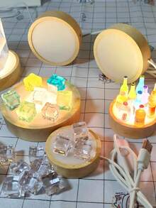 Yonii 1pc Night Light, Wooden LED Soft Lighting For Bedroom, Nursery, Hallway, DIY Decor To Create Your Own Dreamlike Experience - USB Round Board - View 1