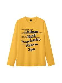 美式休闲字母印花长袖T恤，女士百搭上衣，秋冬季 - 黃色 - 查看 10