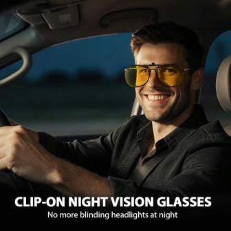 Aviator Clip On Nattseende Körglasögon Över Receptbelagda Glasögon Uppfällbara Gula Antireflex Polariserade