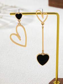 一对欧美风格手绘黑色珐琅镂空耳环，百搭饰品，适合感恩节、情人节等场合，女士适用。 - 金色 - 查看 5