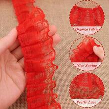 White Lace Ruffle Trim Crafts 1 - 5/8 Inchx5yd 2 - Layer Pleated Lace Ribbon - 紅色 - 查看 2